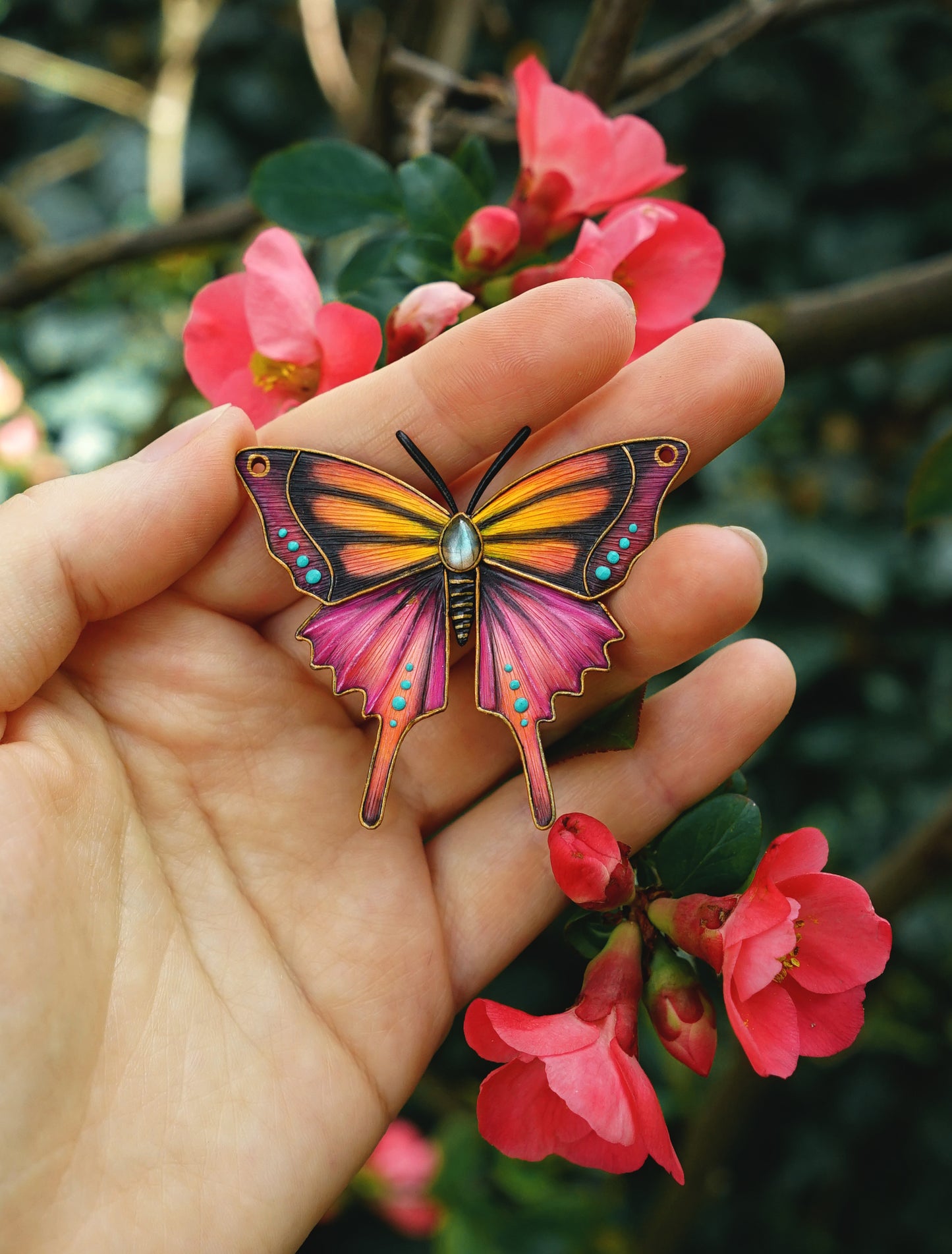 Pink & orange butterfly pendant