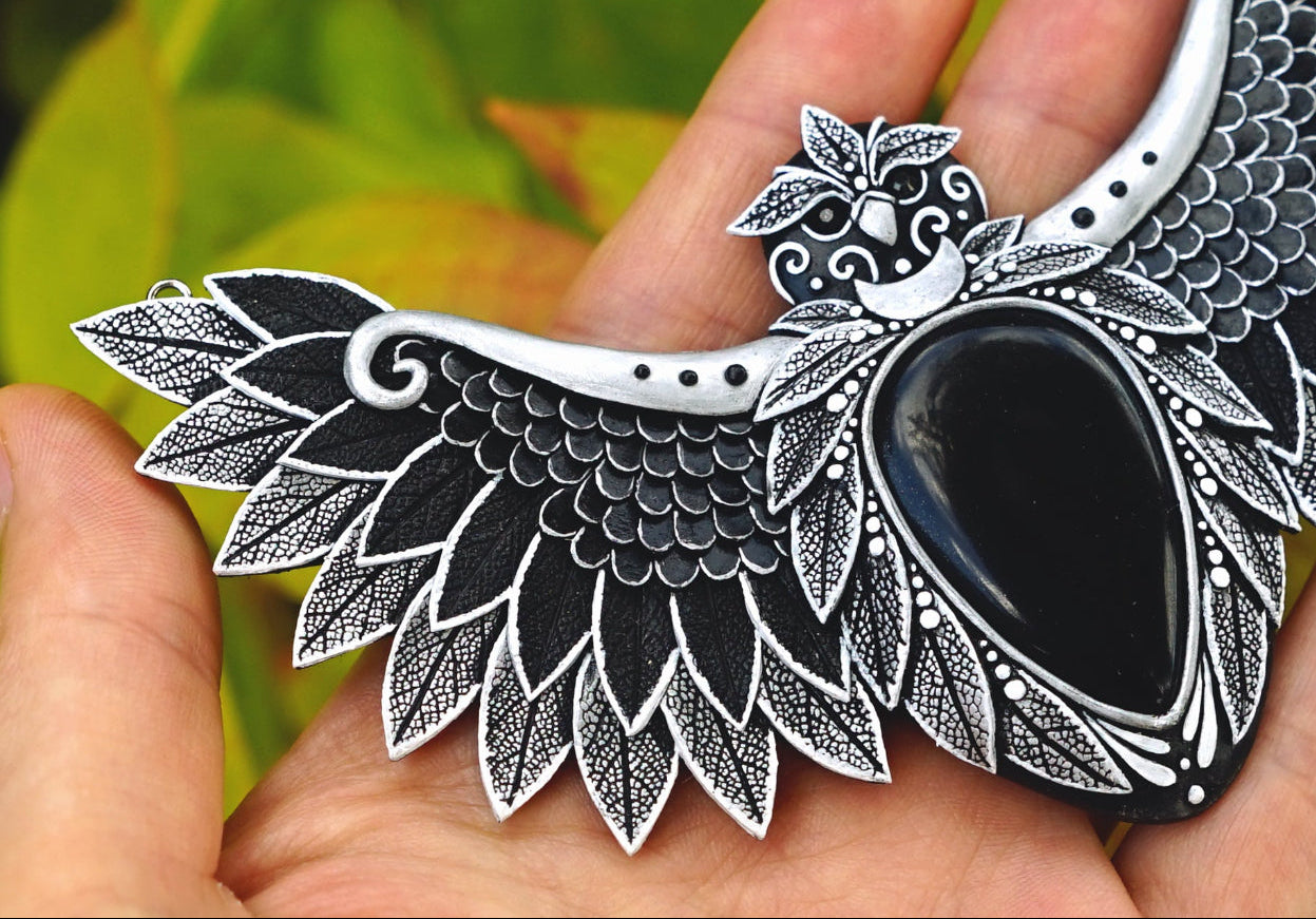 Leafy Owl large statement necklace