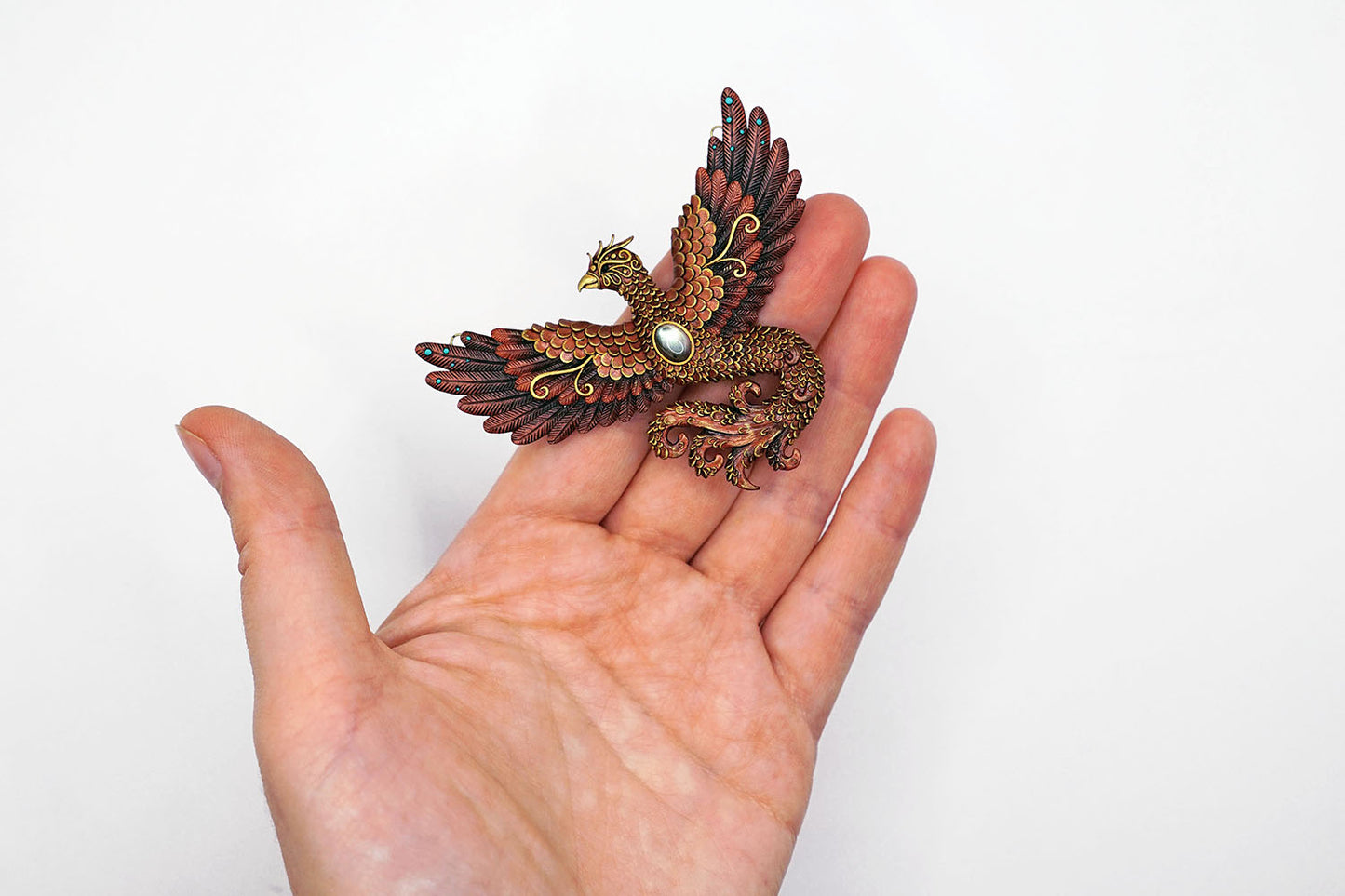 Mini-phoenix pendant (metallic copper effect)
