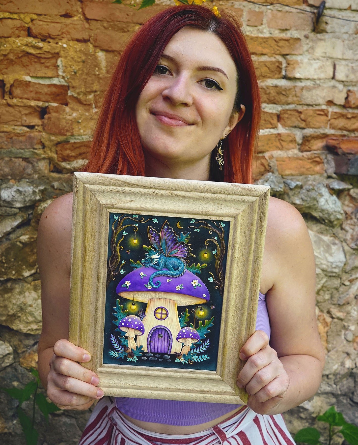 Cozy dragon mushroom house (Framed piece)
