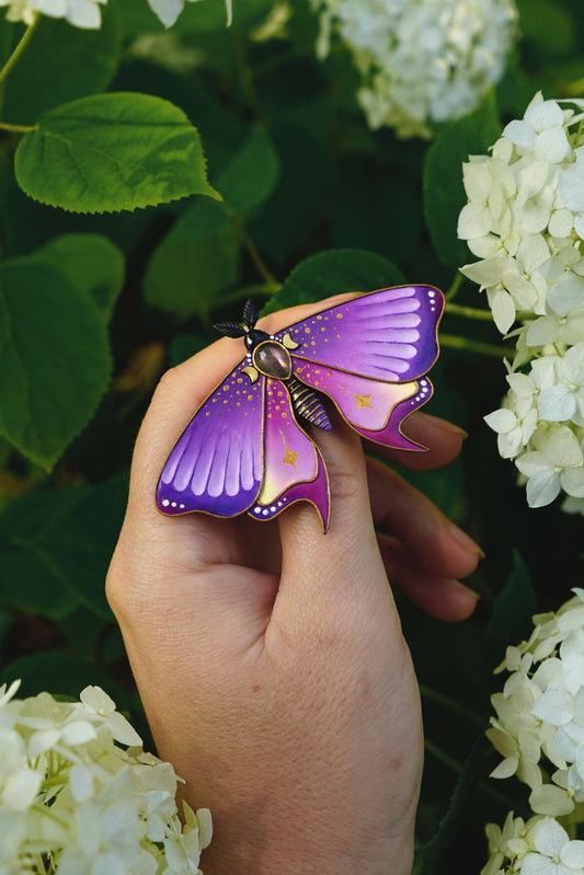 Dramethysta | Purple moth brooch
