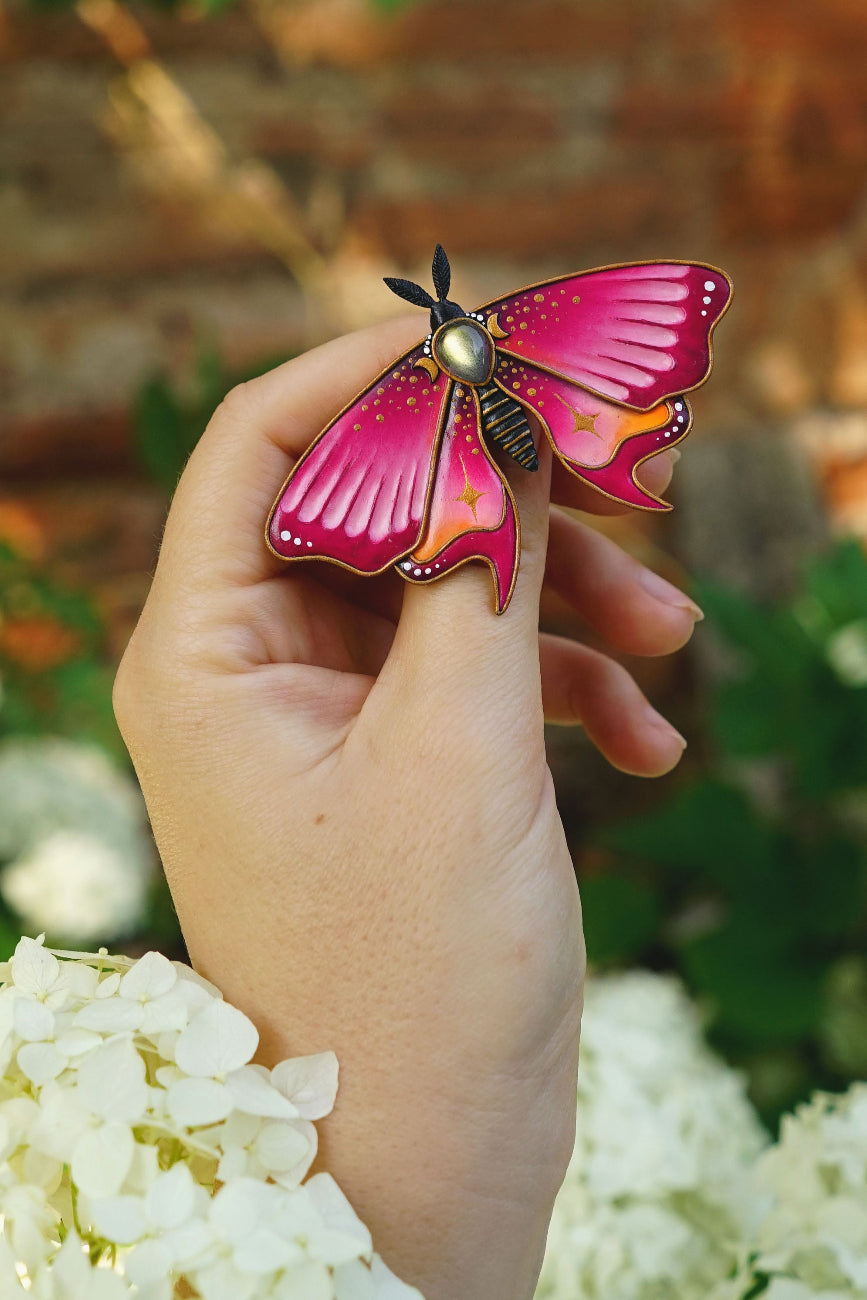 Bubblehex | Magenta moth brooch