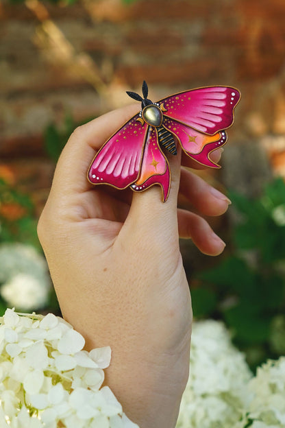 Bubblehex | Magenta moth brooch