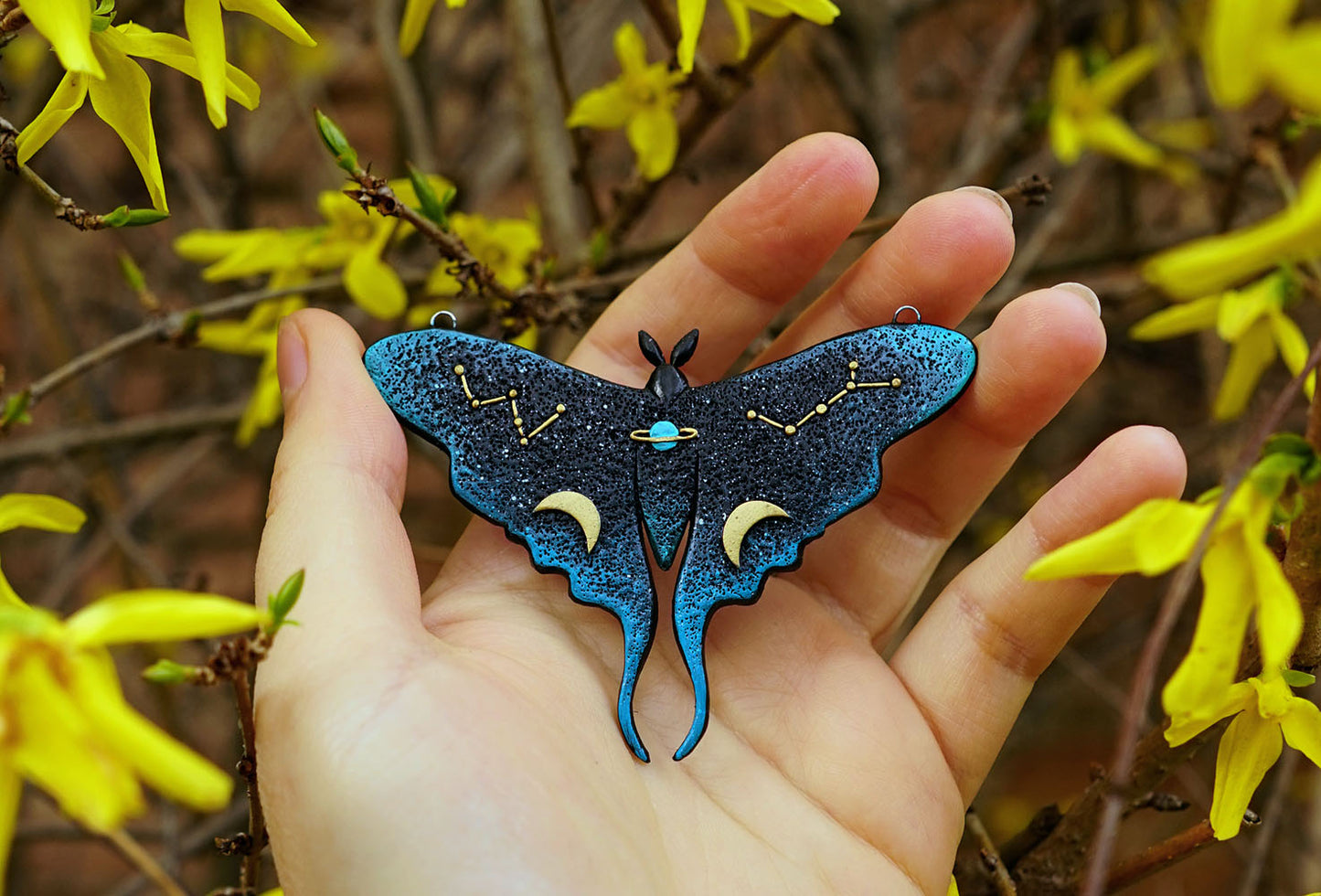 Galaxy luna moth necklace (Midnight Tide Moth)