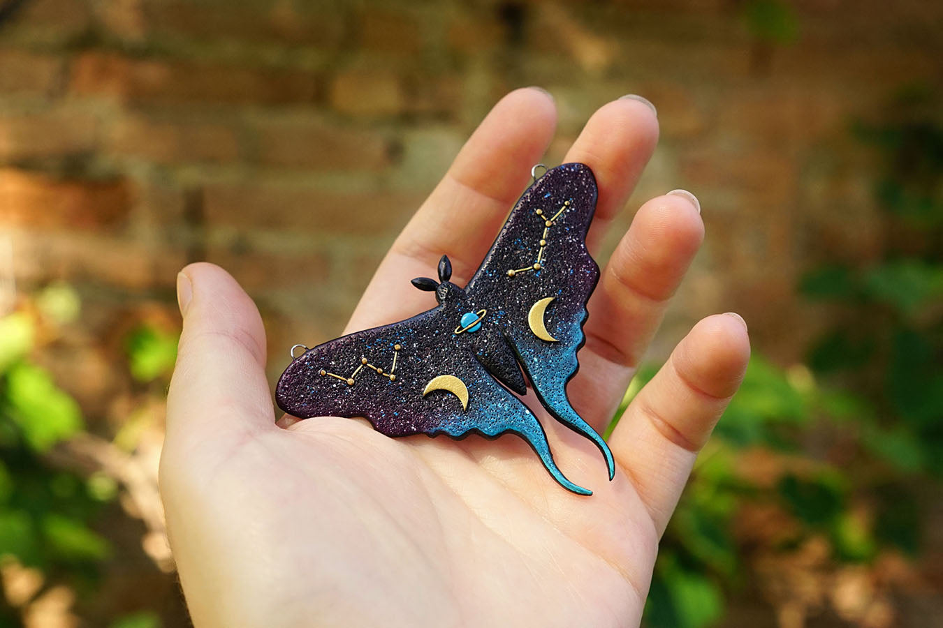Galaxy luna moth necklace (Aurora Moth)