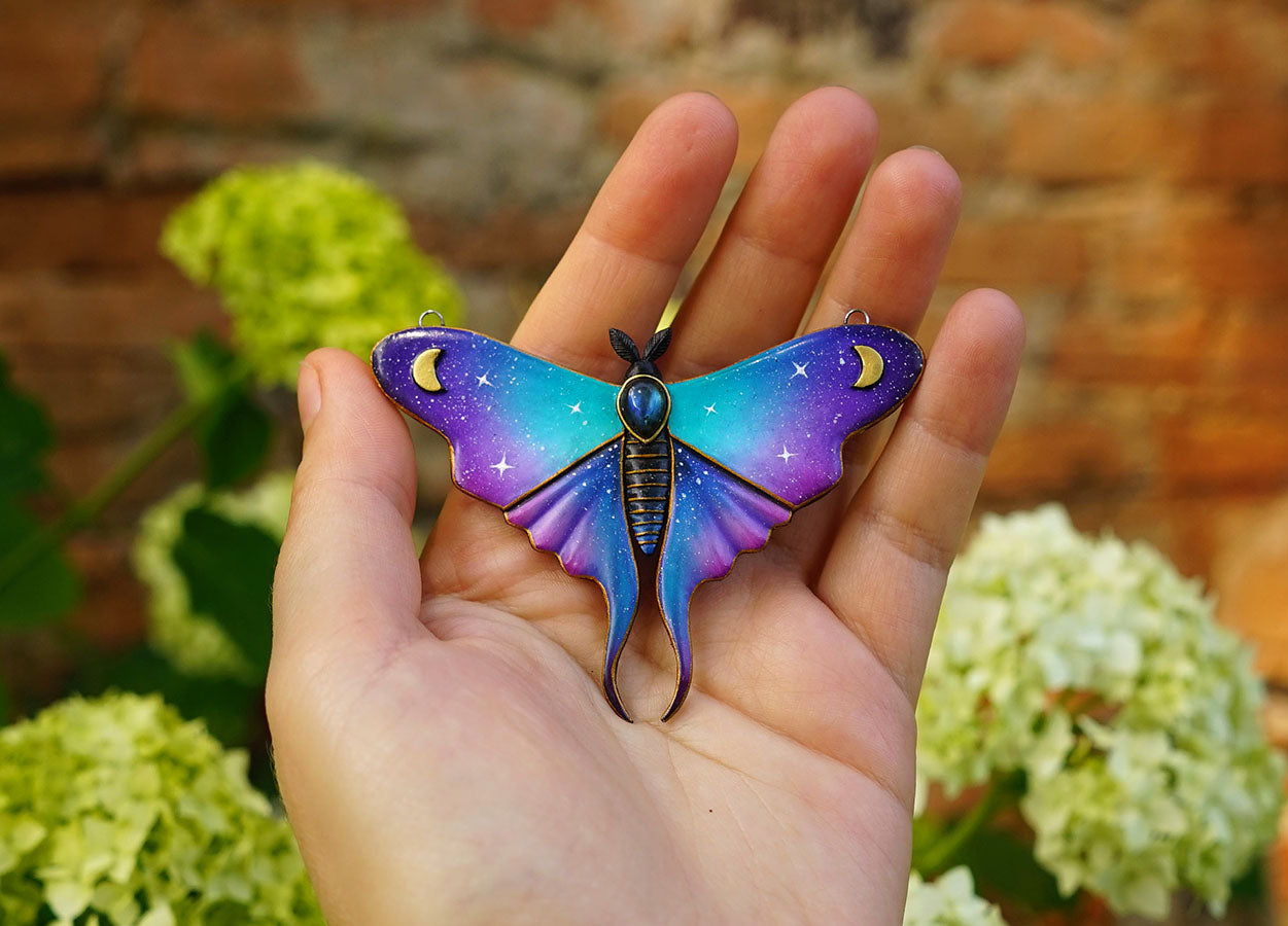 Galaxy luna moth necklace (Aurora Moth)
