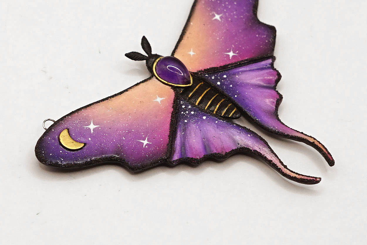 Galaxy luna moth necklace (Violet Sky Moth)