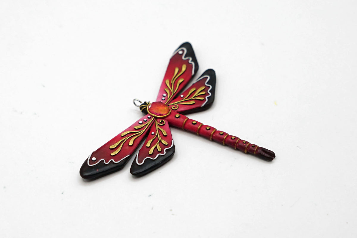 Botanical dragonfly pendant (red)