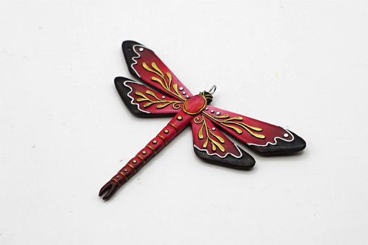 Botanical dragonfly pendant (red)