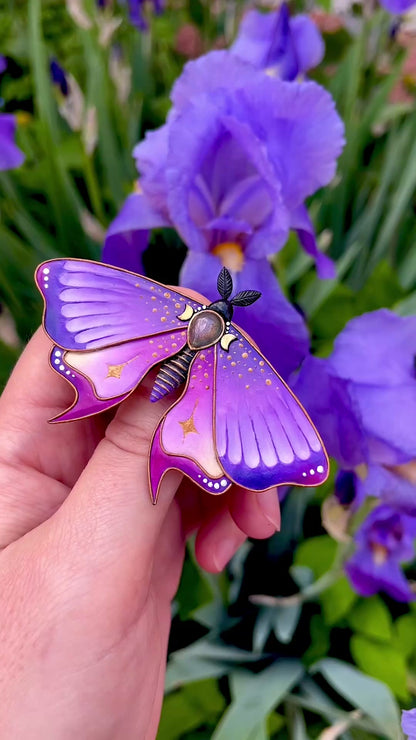 Dramethysta | Purple moth brooch