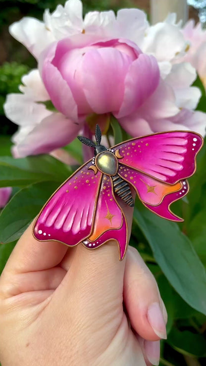 Bubblehex | Magenta moth brooch
