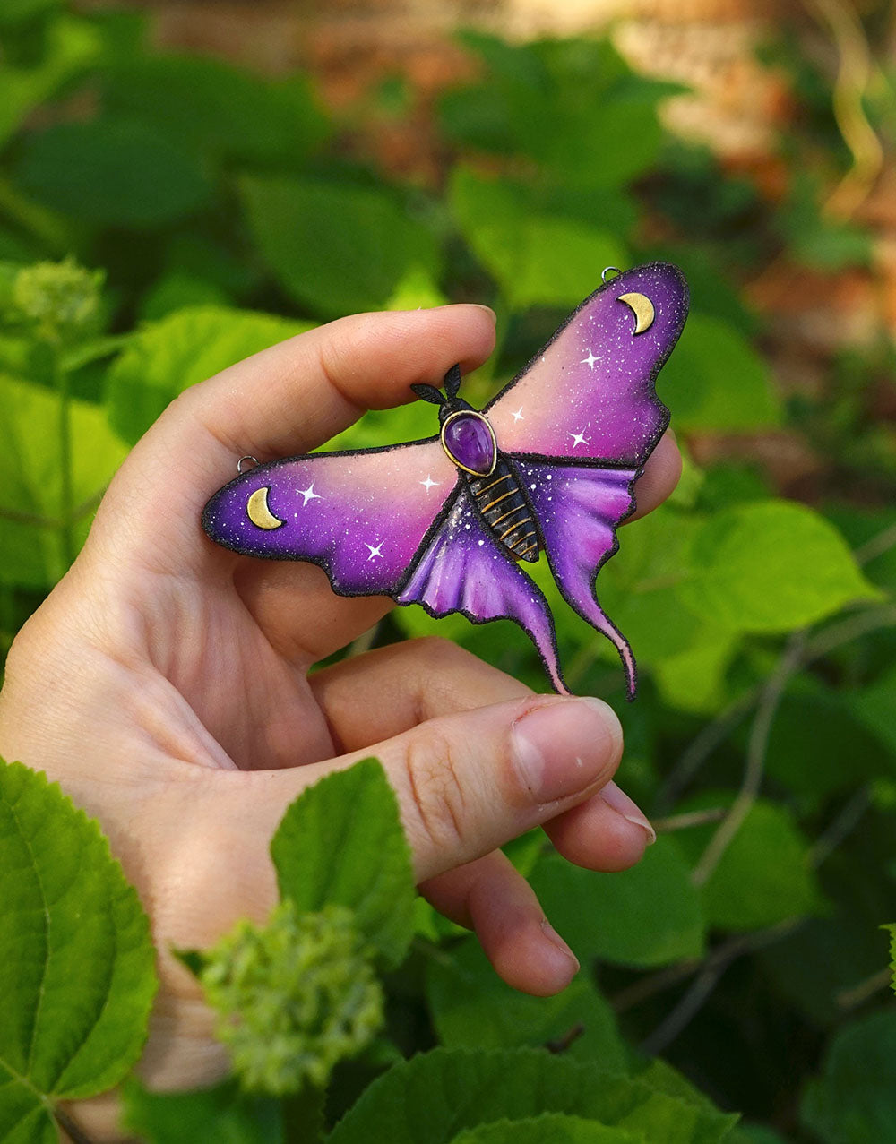 Galaxy luna moth necklace (Violet Sky Moth)