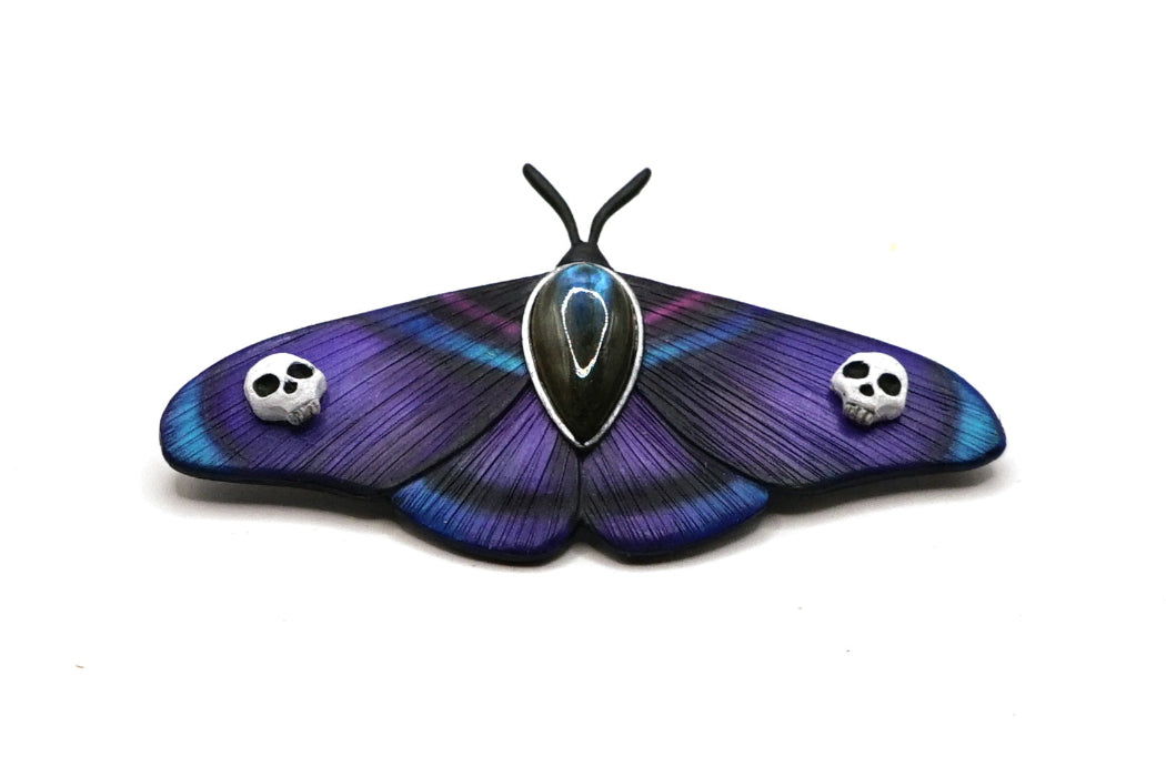 Violet moth brooch with skulls | The Twilight Messenger